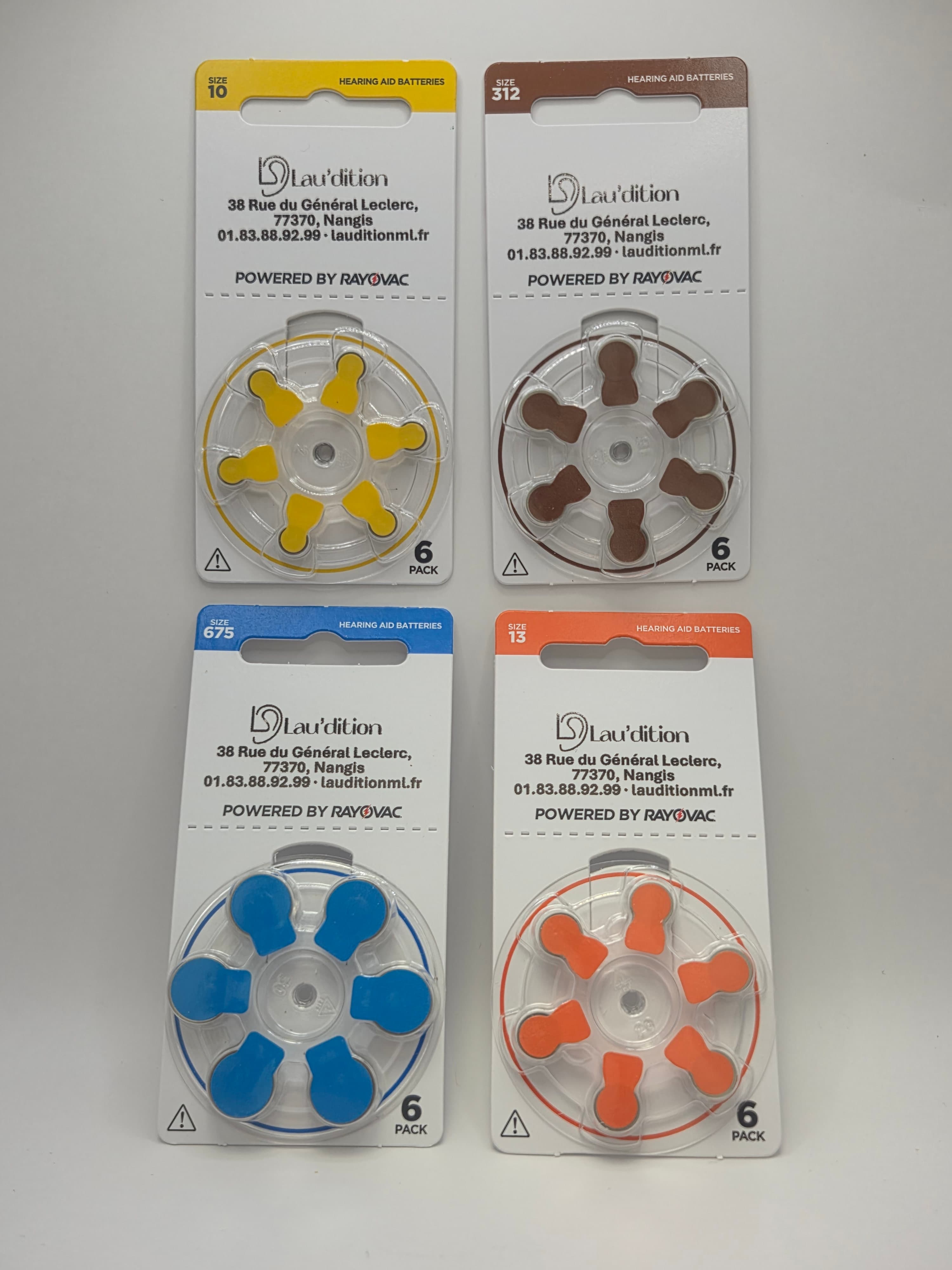 Piles pour appareils auditifs - Tous formats 10, 312, 13, 675